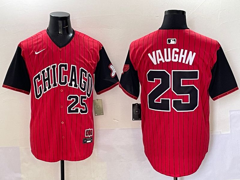 Men Chicago White Sox #25 Vaughn Red Stripe Joint Name Nike 2025 MLB Jersey style 5->chicago white sox->MLB Jersey